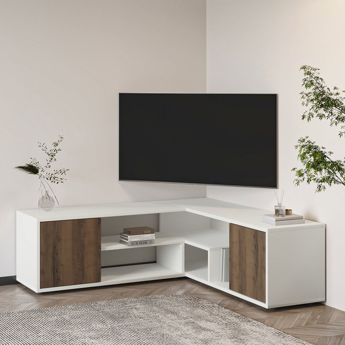 Hanah Home Soporte para TV Blanco y Roble con múltiples estantes Hanah Home Soporte para TV Blanco y Roble con múltiples estantes
